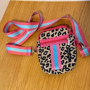 Simply Southern Leopard Crossbody Bag with Pink and Blue Stripes